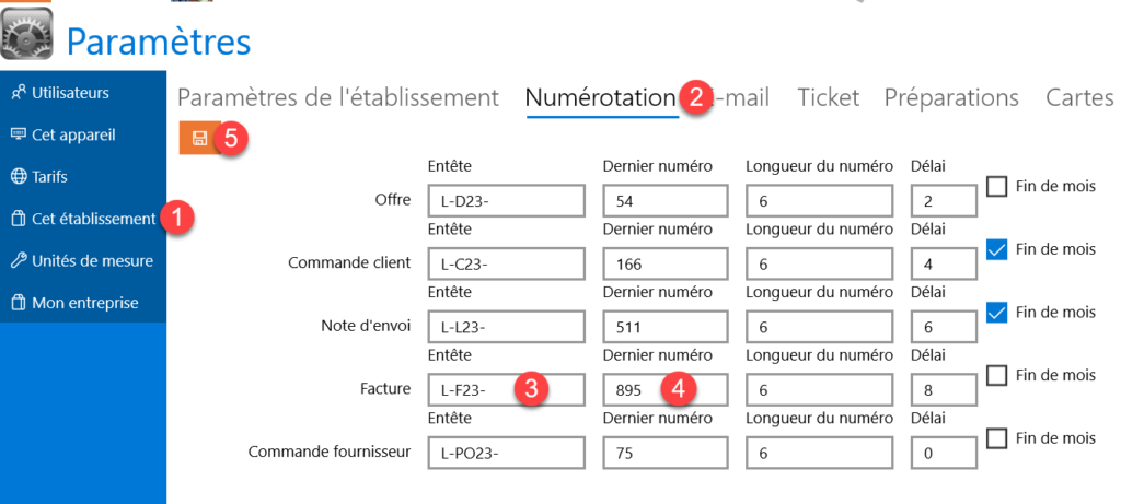 numérotation de facture